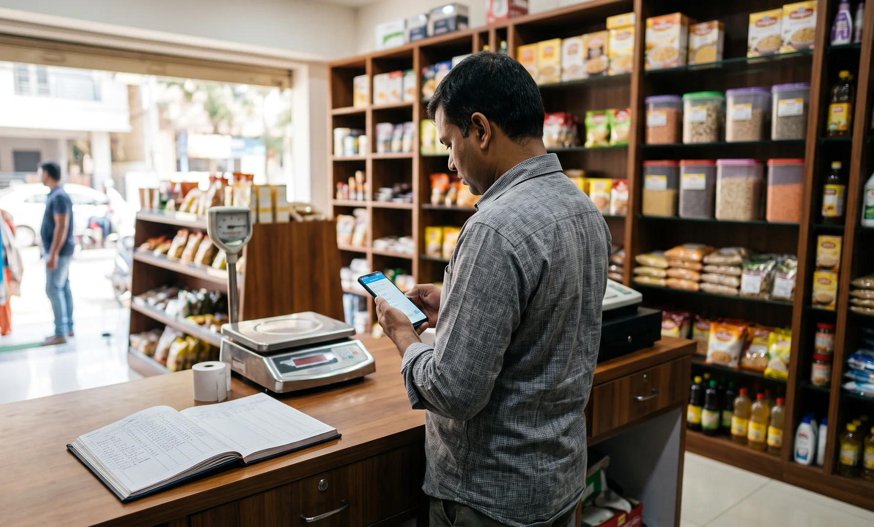 The tool in use on a phone at the shop counter